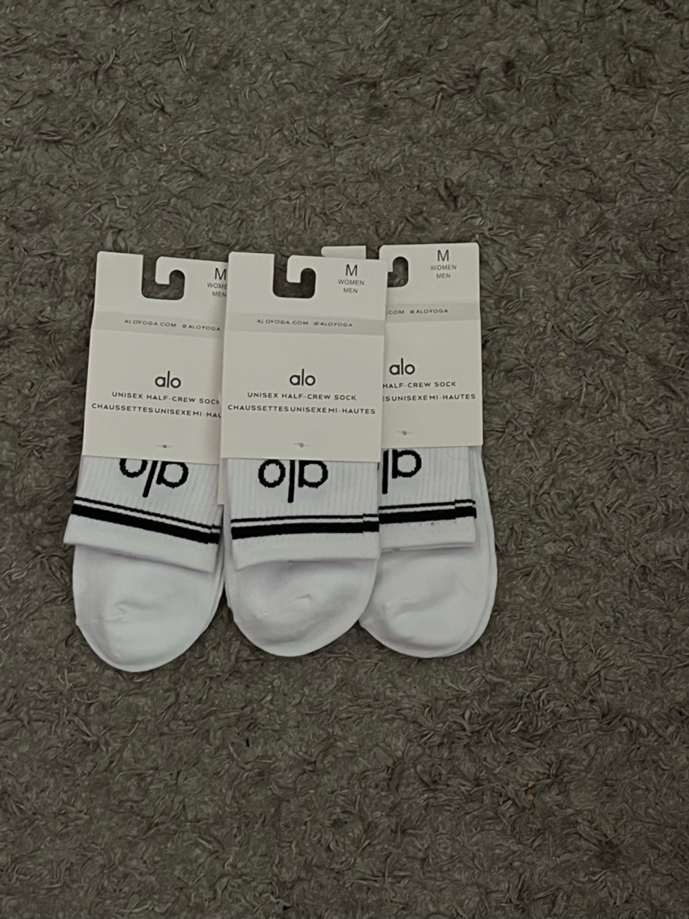 ALO Yoga Crew Athletic Socks with Black Stripes - 3 Pack